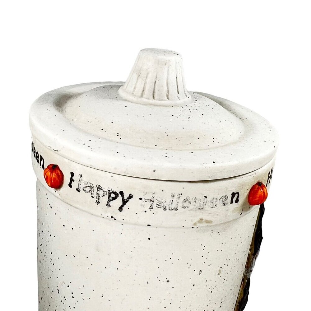 Halloween Witch Ceramic Lidded Jar Candy Trinket Dish 3D Pumpkins Pottery - Picture 7 of 12